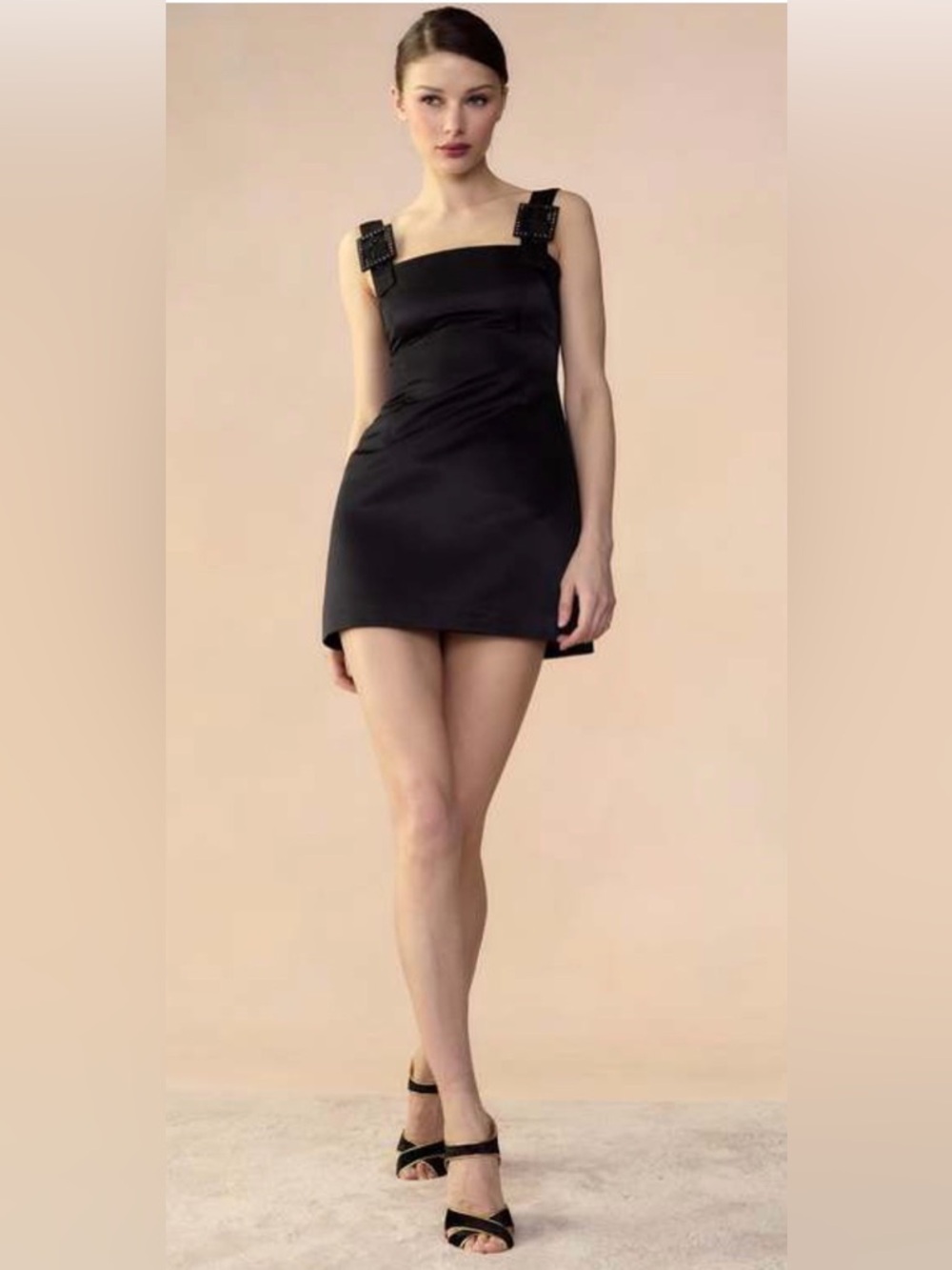NWT [Cynthia Rowley] Gigi Satin Short Mini Cocktail Dress in Black Women’s 10 - Picture 4 of 14